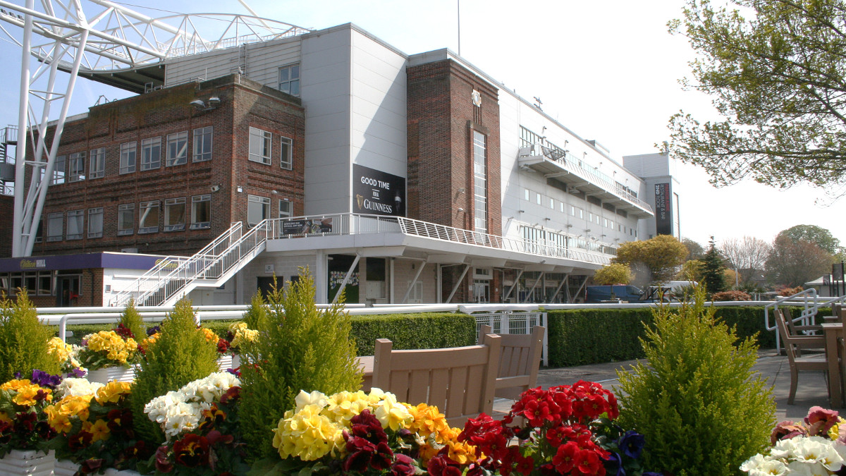 Outside the Main Grandstand of Kempton Park Racecourse